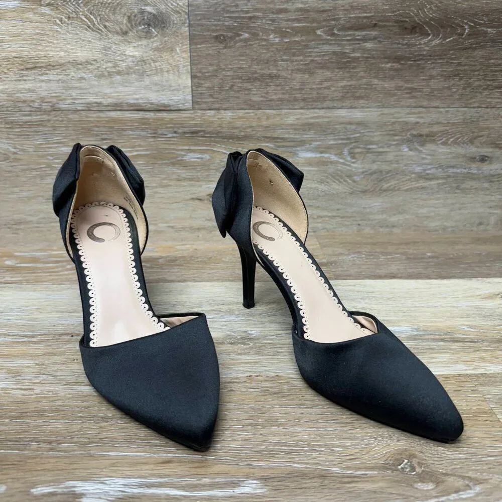 Journee Collection Tanzi Black Satin Stiletto Pump Heels Women's Size 6